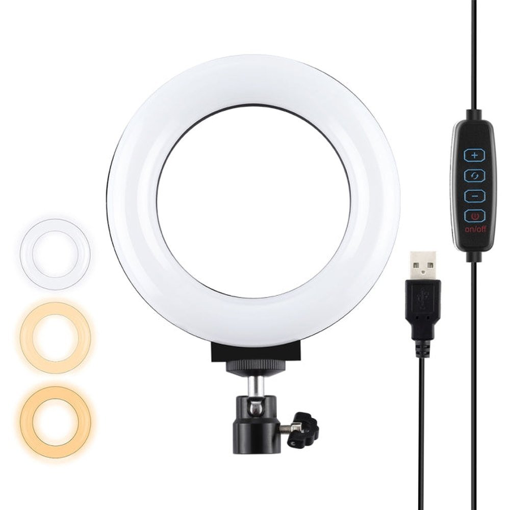 PULUZ 4.7 inch 12cm USB 3 Modes Dimmable LED Ring Selfie Beauty Vlogging Photography Video Lights with Tripod Ball Head, 4.7 inch with Ball Head - laboratorydeal