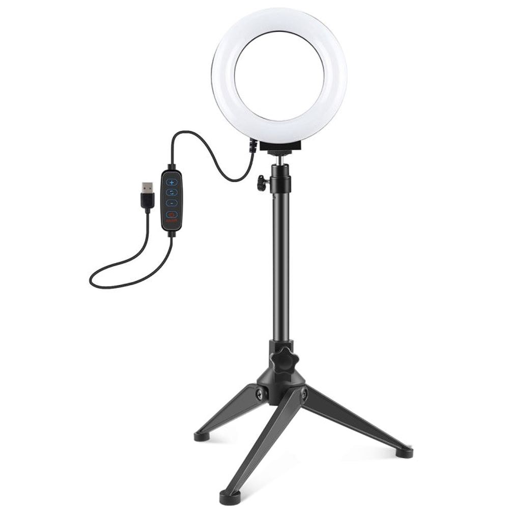 PULUZ 4.7 inch 12cm USB 3 Modes Dimmable LED Ring Vlogging Photography Video Lights + Desktop Tripod Holder with Cold Shoe Tripod Ball Head, Tripod Stand + Ring LED - laboratorydeal