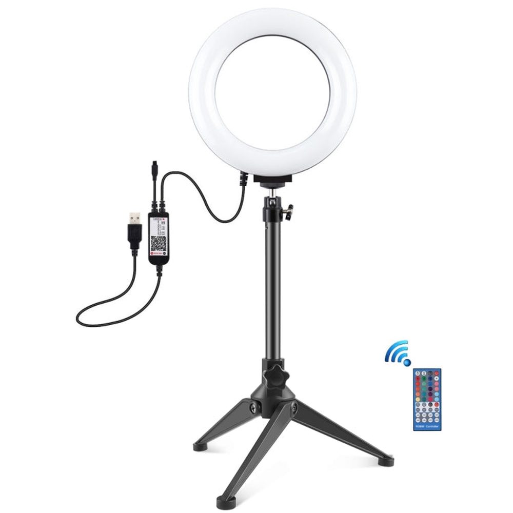 PULUZ 6.2 inch 16cm RGBW Light + Desktop Tripod Mount + USB Dimmable LED Ring Vlogging Photography Video Lights with Cold Shoe Tripod Ball Head & Remote Control, Tripod Mount + 6.2 inch RGBW / Remote - laboratorydeal