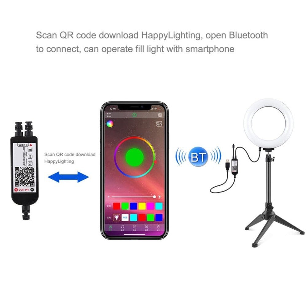 PULUZ 6.2 inch 16cm RGBW Light + Desktop Tripod Mount + USB Dimmable LED Ring Vlogging Photography Video Lights with Cold Shoe Tripod Ball Head & Remote Control, Tripod Mount + 6.2 inch RGBW / Remote - laboratorydeal