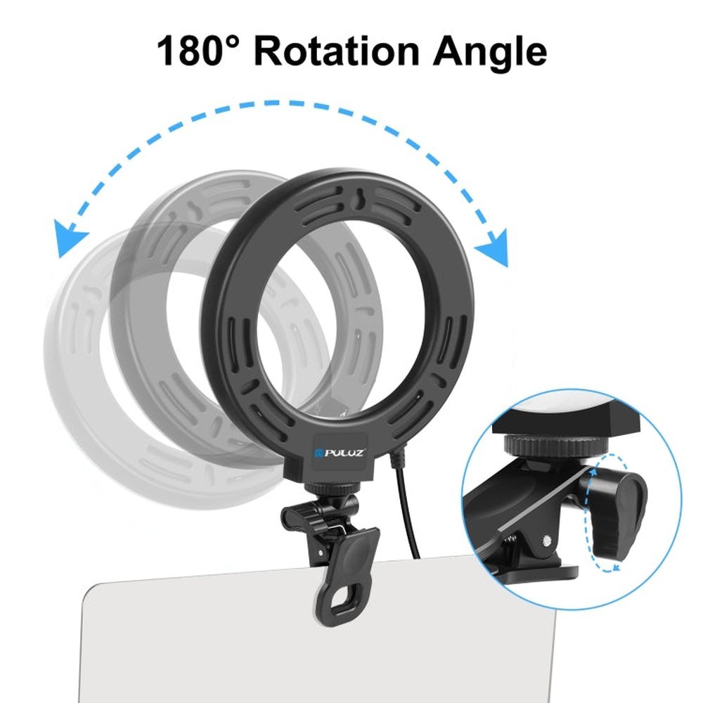 PULUZ 6.2 inch 16cm Ring Selfie Light 3 Modes USB Dimmable Dual Color Temperature LED Curved Vlogging Photography Video Lights with Monitor Clip Holder, 6.2 inch Light+Clip - laboratorydeal