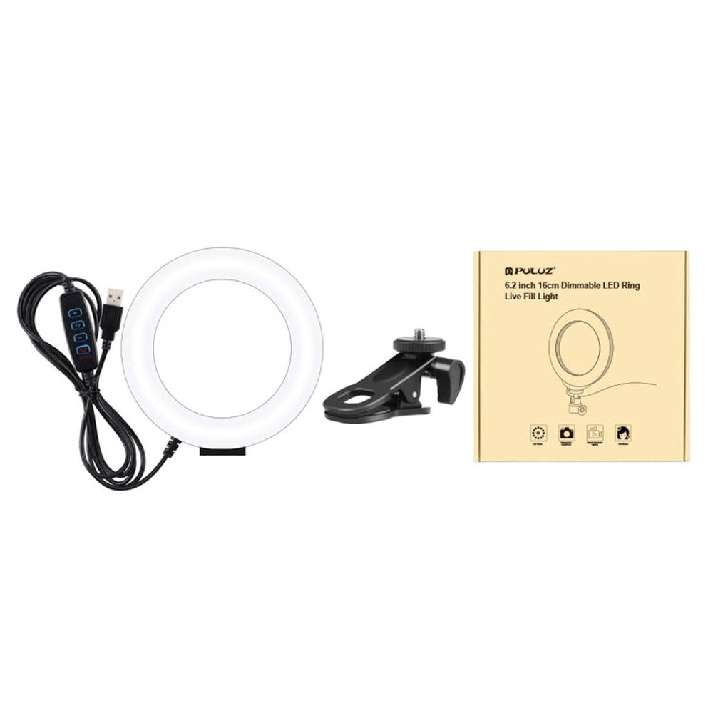 PULUZ 6.2 inch 16cm Ring Selfie Light 3 Modes USB Dimmable Dual Color Temperature LED Curved Vlogging Photography Video Lights with Monitor Clip Holder, 6.2 inch Light+Clip - laboratorydeal