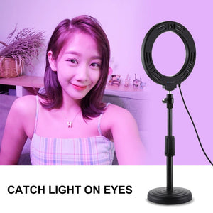 PULUZ 6.2 inch 16cm USB 10 Modes 8 Colors RGBW Dimmable LED Ring Vlogging Photography Video Lights + Round Base Desktop Mount with Cold Shoe Tripod Ball Head, 6.2 inch RGBW+Desktop Mount - laboratorydeal
