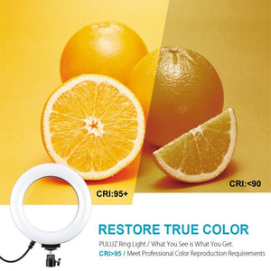 PULUZ 6.2 inch 16cm USB 10 Modes 8 Colors RGBW Dimmable LED Ring Vlogging Photography Video Lights with Tripod Ball Head, 6.2 inch RGBW - laboratorydeal