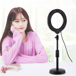 PULUZ 6.2 inch 16cm USB 10 Modes 8 Colors RGBW Dimmable LED Ring Vlogging Photography Video Lights + Round Base Desktop Mount with Cold Shoe Tripod Ball Head, 6.2 inch RGBW+Desktop Mount - laboratorydeal