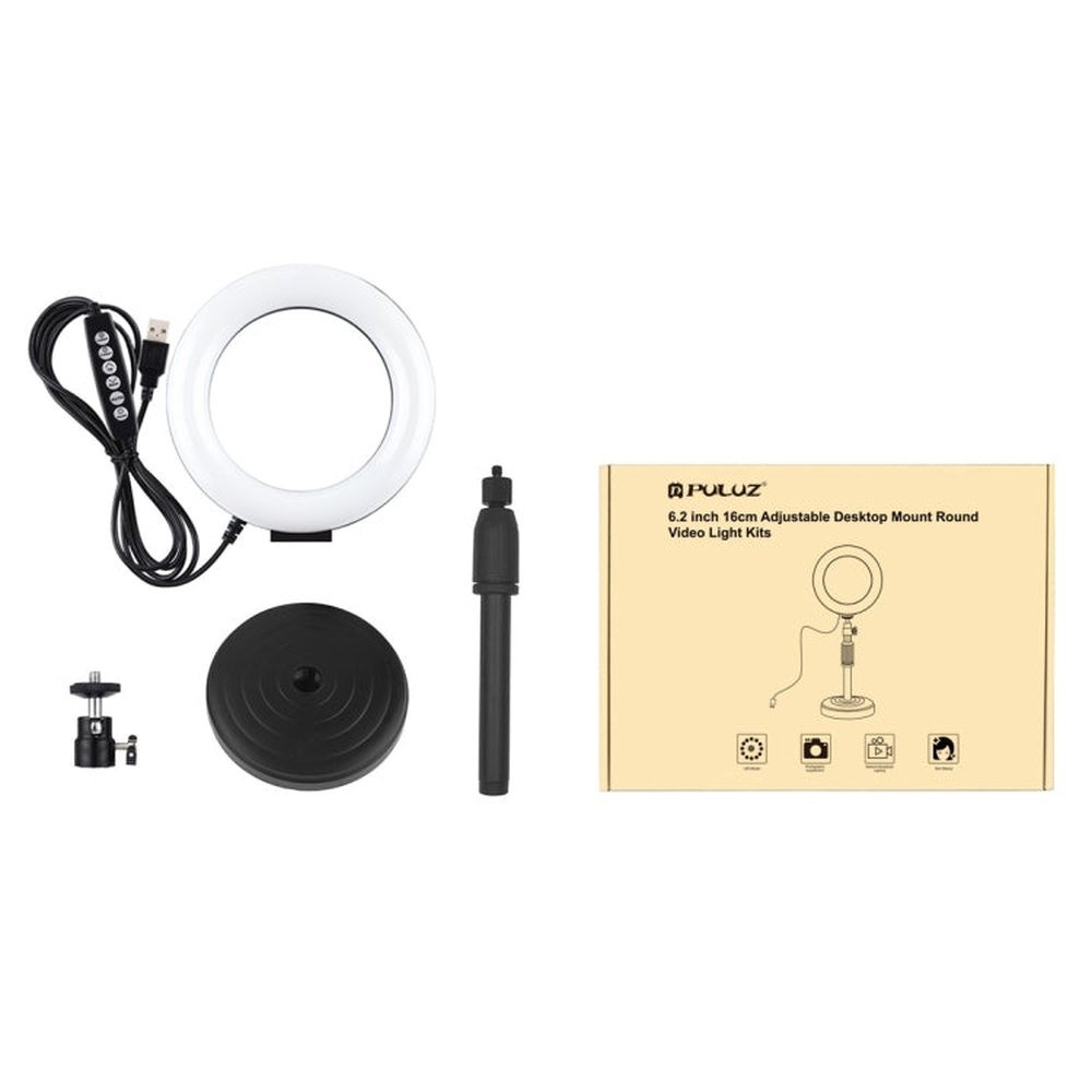 PULUZ 6.2 inch 16cm USB 10 Modes 8 Colors RGBW Dimmable LED Ring Vlogging Photography Video Lights + Round Base Desktop Mount with Cold Shoe Tripod Ball Head, 6.2 inch RGBW+Desktop Mount - laboratorydeal