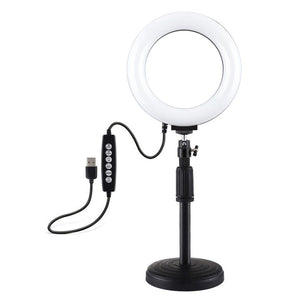 PULUZ 6.2 inch 16cm USB 10 Modes 8 Colors RGBW Dimmable LED Ring Vlogging Photography Video Lights + Round Base Desktop Mount with Cold Shoe Tripod Ball Head, 6.2 inch RGBW+Desktop Mount - laboratorydeal