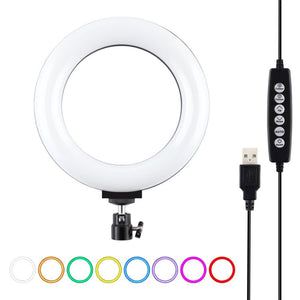 PULUZ 6.2 inch 16cm USB 10 Modes 8 Colors RGBW Dimmable LED Ring Vlogging Photography Video Lights with Tripod Ball Head, 6.2 inch RGBW - laboratorydeal
