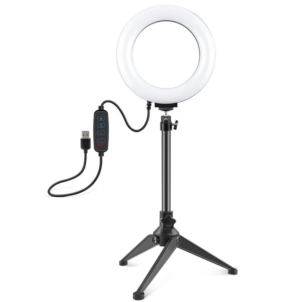 PULUZ 6.2 inch 16cm USB 3 Modes Dimmable LED Ring Vlogging Photography Video Lights + Desktop Tripod Holder with Cold Shoe Tripod Ball Head, Tripod Mount+6.2 inch Light - laboratorydeal