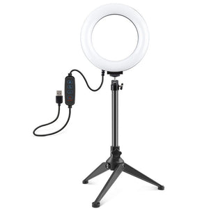 PULUZ 6.2 inch 16cm USB 3 Modes Dimmable LED Ring Vlogging Photography Video Lights + Desktop Tripod Holder with Cold Shoe Tripod Ball Head, Tripod Mount+6.2 inch Light - laboratorydeal