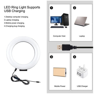 PULUZ 6.2 inch 16cm USB 3 Modes Dimmable LED Ring Vlogging Photography Video Lights + Pocket Tripod Mount Kit with Cold Shoe Tripod Ball Head, 6.2 inch Light+Pocket Tripod - laboratorydeal