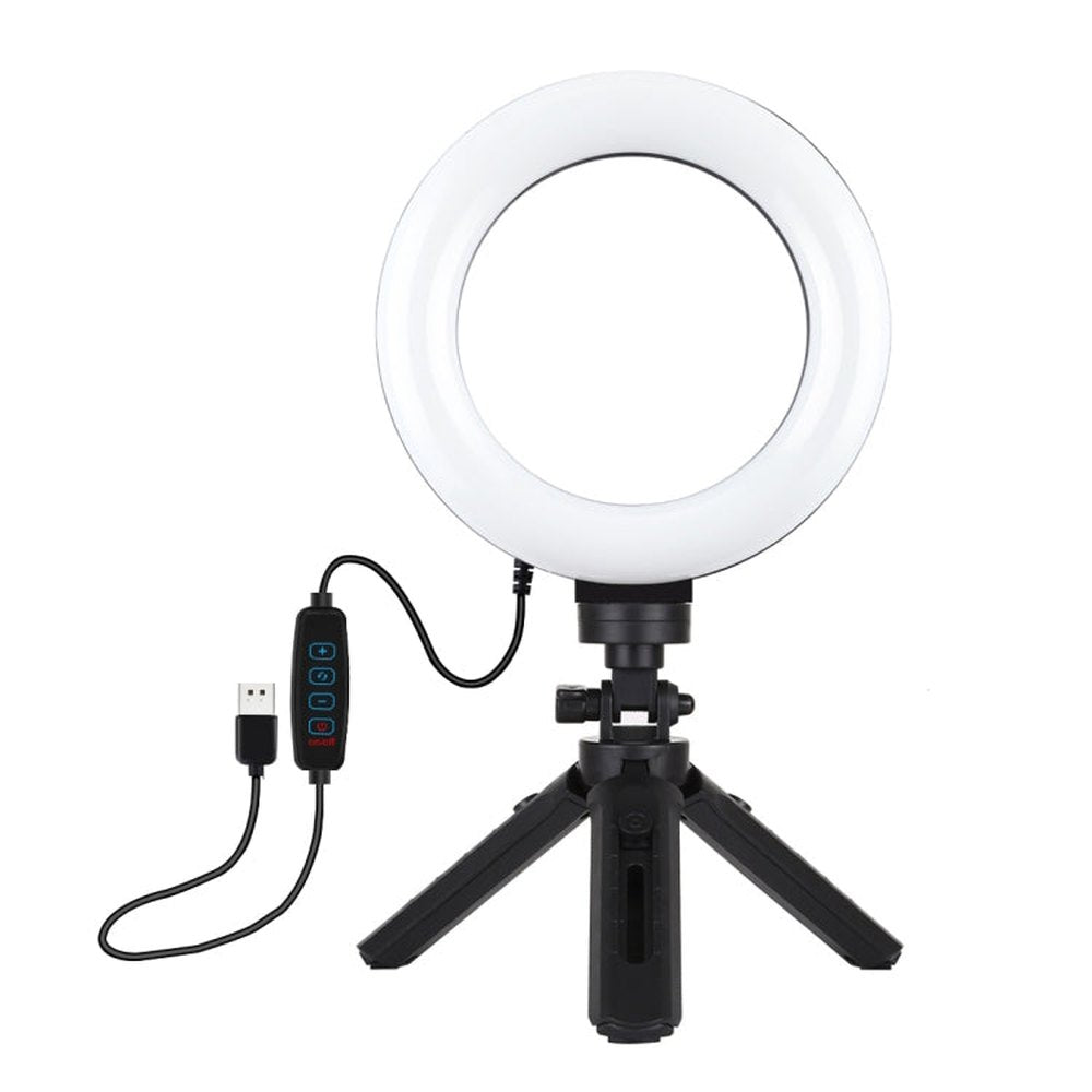 PULUZ 6.2 inch 16cm USB 3 Modes Dimmable LED Ring Vlogging Photography Video Lights + Pocket Tripod Mount Kit with Cold Shoe Tripod Ball Head, 6.2 inch Light+Pocket Tripod - laboratorydeal