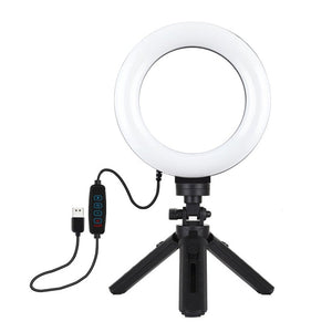 PULUZ 6.2 inch 16cm USB 3 Modes Dimmable LED Ring Vlogging Photography Video Lights + Pocket Tripod Mount Kit with Cold Shoe Tripod Ball Head, 6.2 inch Light+Pocket Tripod - laboratorydeal