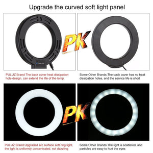 PULUZ 6.2 inch 16cm USB 3 Modes Dimmable LED Ring Vlogging Photography Video Lights + Desktop Tripod Holder with Cold Shoe Tripod Ball Head, Tripod Mount+6.2 inch Light - laboratorydeal