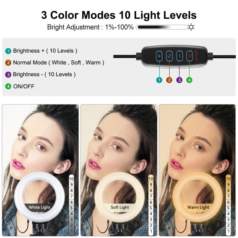 PULUZ 6.2 inch 16cm USB 3 Modes Dimmable LED Ring Vlogging Photography Video Lights + Pocket Tripod Mount Kit with Cold Shoe Tripod Ball Head, 6.2 inch Light+Pocket Tripod - laboratorydeal