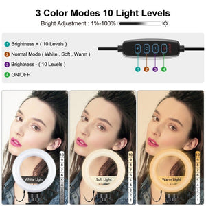 PULUZ 6.2 inch 16cm USB 3 Modes Dimmable LED Ring Vlogging Photography Video Lights + Pocket Tripod Mount Kit with Cold Shoe Tripod Ball Head, 6.2 inch Light+Pocket Tripod - laboratorydeal