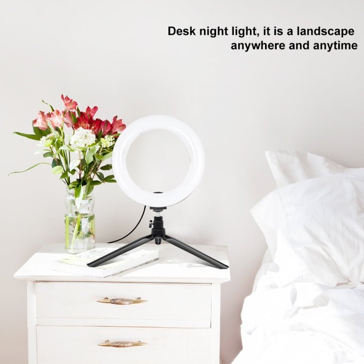 PULUZ 7.9 inch 20cm Light + Desktop Tripod Mount USB 3 Modes Dimmable Dual Color Temperature LED Curved Light Ring Vlogging Selfie Beauty Photography Video Lights with Phone Clamp, 7.9 inch+Tripod - laboratorydeal