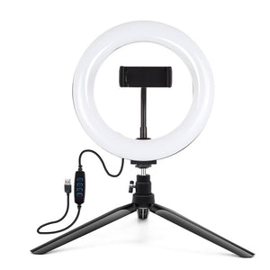 PULUZ 7.9 inch 20cm Light + Desktop Tripod Mount USB 3 Modes Dimmable Dual Color Temperature LED Curved Light Ring Vlogging Selfie Beauty Photography Video Lights with Phone Clamp, 7.9 inch+Tripod - laboratorydeal