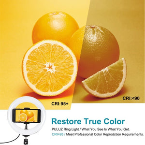 PULUZ 7.9 inch 20cm Light + Desktop Tripod Mount USB 3 Modes Dimmable Dual Color Temperature LED Curved Light Ring Vlogging Selfie Beauty Photography Video Lights with Phone Clamp, 7.9 inch+Tripod - laboratorydeal