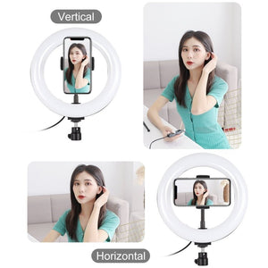 PULUZ 7.9 inch 20cm Light + Desktop Tripod Mount USB 3 Modes Dimmable Dual Color Temperature LED Curved Light Ring Vlogging Selfie Beauty Photography Video Lights with Phone Clamp, 7.9 inch+Tripod - laboratorydeal