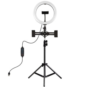 PULUZ Dual Phone Brackets Horizontal Holder + 1.1m Tripod Mount + 10.2 inch 26cm LED Ring Vlogging Video Light Live Broadcast Kits - laboratorydeal