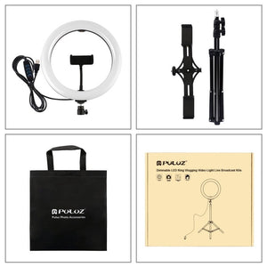 PULUZ Dual Phone Brackets Horizontal Holder + 1.1m Tripod Mount + 10.2 inch 26cm LED Ring Vlogging Video Light Live Broadcast Kits - laboratorydeal
