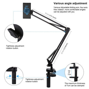 PULUZ Live Broadcast Desktop Arm Stand Suspension Clamp Holder with Tablet PC Clamp, DesktoType - C Interface Microphone Arm Stand - laboratorydeal