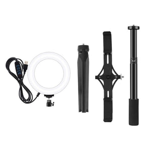 PULUZ Tripod Mount + Extension Rod + Live Broadcast Dual Phone Bracket + 6.2 inch 16cm LED Ring Vlogging Video Light Kits, 4 in 1 Live Broadcast Kits - laboratorydeal