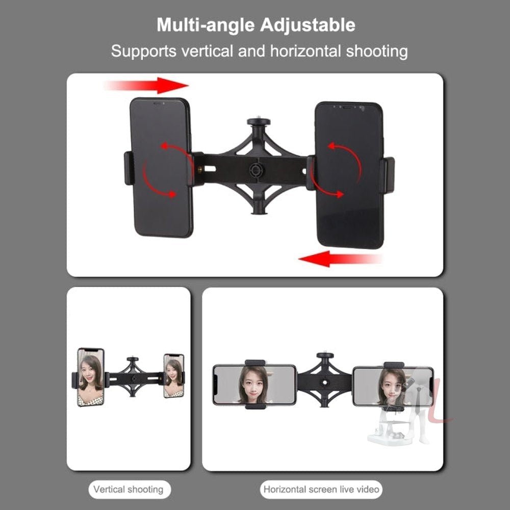 PULUZ Tripod Mount + Live Broadcast Dual Phone Bracket + 6.2 inch 16cm LED Ring Vlogging Video Light Kits, 3 in 1 - laboratorydeal