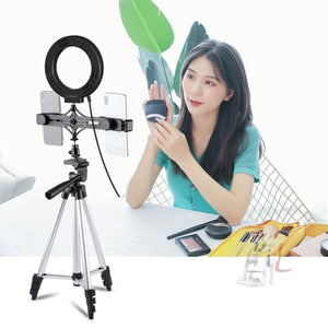 PULUZ Tripod Mount + Live Broadcast Dual Phone Bracket + 6.2 inch 16cm LED Ring Vlogging Video Light Kits, 3 in 1 - laboratorydeal