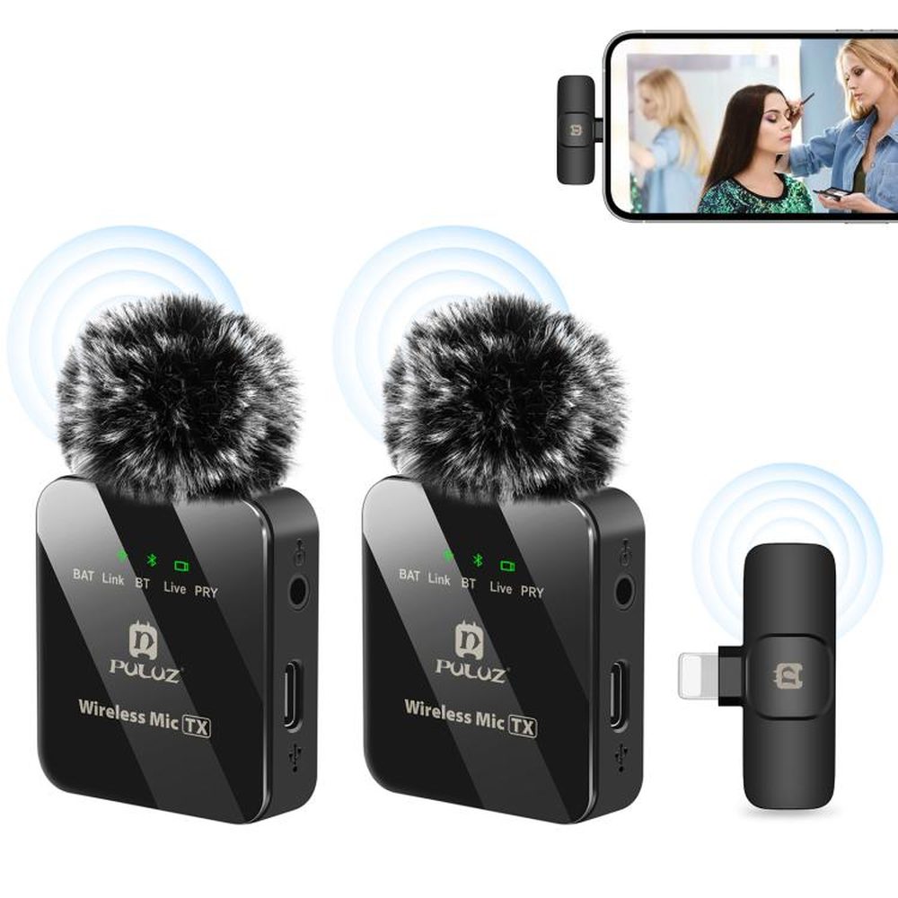 PULUZ Wireless Lavalier Microphone for iPhone / iPad, 8 - Pin Receiver and Dual Microphones, 8 - Pin 2 TX + 1 RX - laboratorydeal