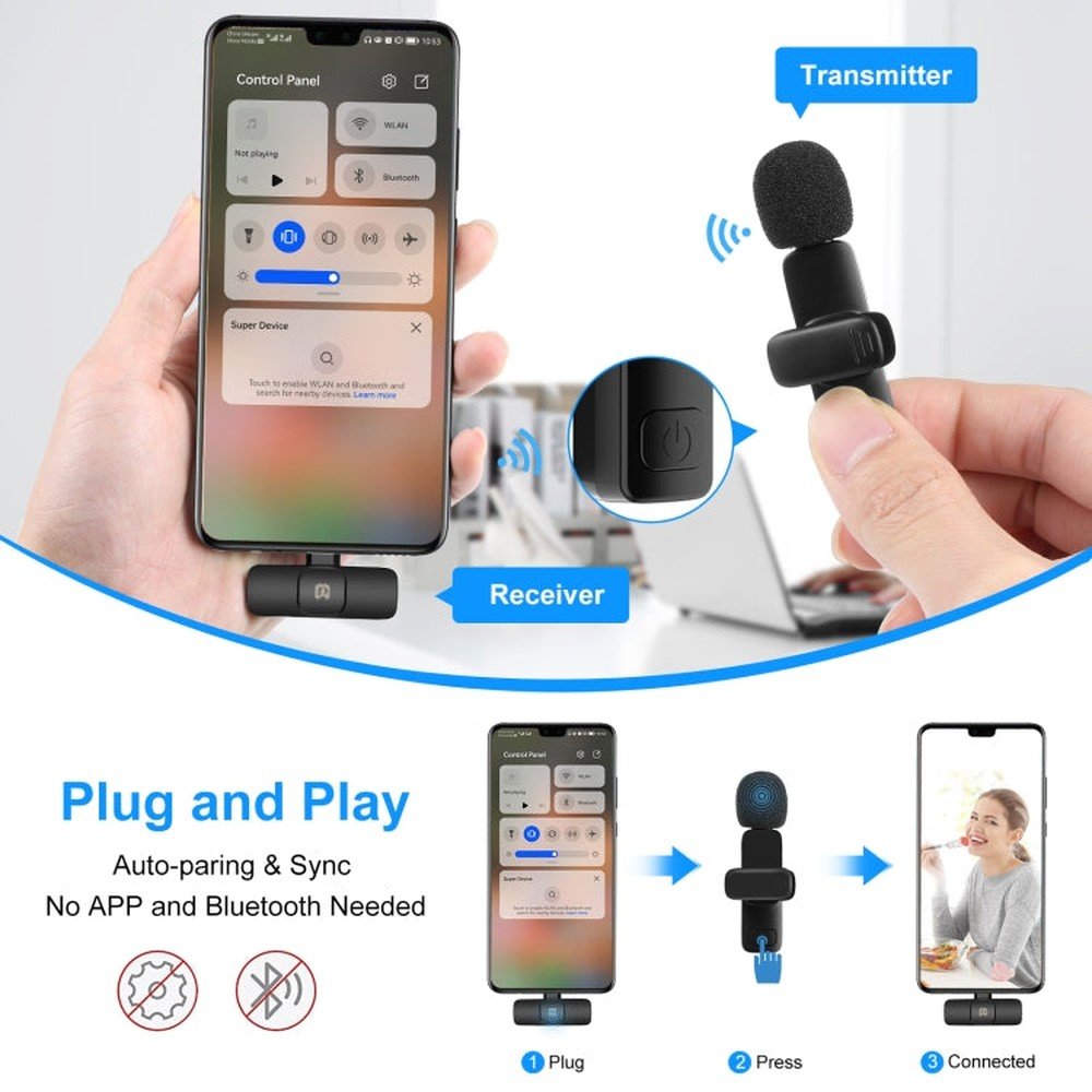 PULUZ Wireless Lavalier Noise Reduction Reverb Microphones for Type - C Phone, Type - C Receiver and Dual Microphones, Type - C Receiver and Dual Microphones - laboratorydeal