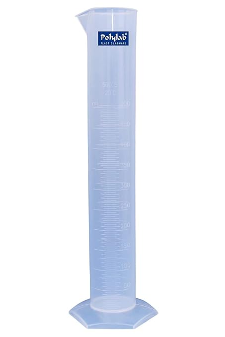 Polylab Plastic Measuring Cylinder, 50 ml Capacity, Pack of 12, Laboratory Equipment