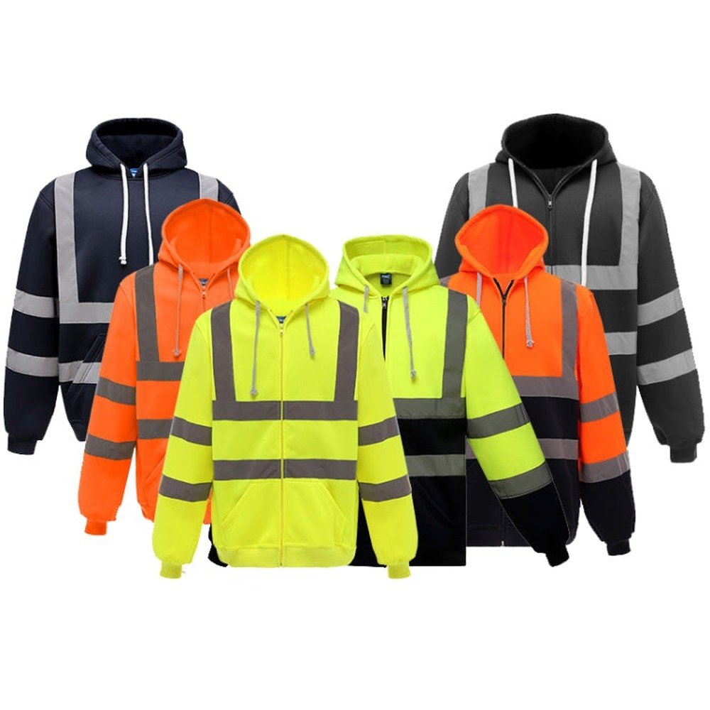 Reflective Hooded Zipper Sweatshirt Outdoor Sports Fleece Reflective Clothing, S, M, L, XL, XXL - laboratorydeal
