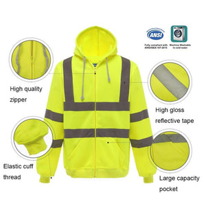 Reflective Hooded Zipper Sweatshirt Outdoor Sports Fleece Reflective Clothing, S, M, L, XL, XXL - laboratorydeal