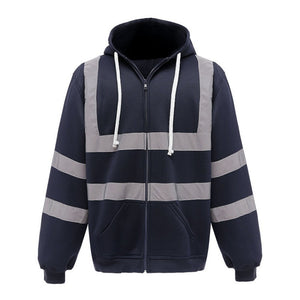 Reflective Hooded Zipper Sweatshirt Outdoor Sports Fleece Reflective Clothing, S, M, L, XL, XXL - laboratorydeal