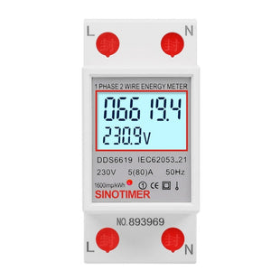 SINOTIMER  DDS6619 80A 230V Din Rail Single Phase Energy Meter Voltage Current Power Meter, Without Backlight, With Backlight