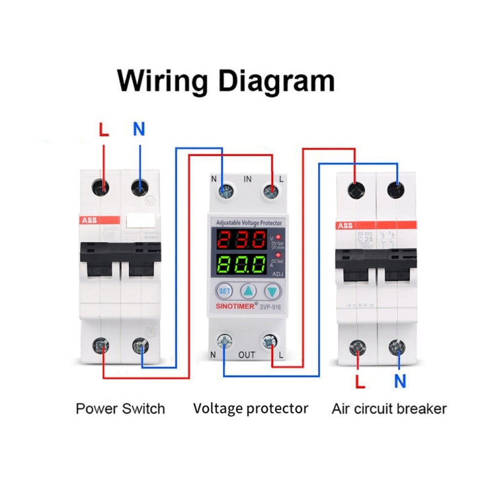 SINOTIMER SVP-916 Adjustable Self-resetting Over-voltage Under-voltage Protector, Current:, 40A, 63A, 80A