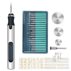 SNJ - 3681 Mini Engraving Pen Wireless Polishing Electric Grinder, Style:, Roae Gold+Grinding Head, Silver+Grinding Head, Rose Gold+Grinding Head+Cutting Blade+Carving Stencil, Silver+Grinding Head+Cutting Blade+Carving Stencil - laboratorydeal