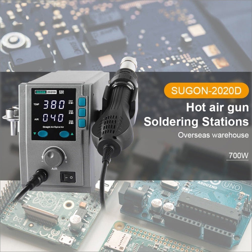 SUGON Hot Air Rework Station LED Display Temperature Adjustable Soldering Station With 5 Nozzles, EU Plug, 2020D - laboratorydeal