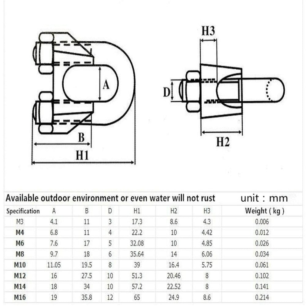 Stainless Steel Clip U - shaped Wire Rope Card Head Rope Wire Rope Rolling Head Buckle, M2, M3, M4, M5, M6, M8, M10, M12, M14, M16 - laboratorydeal