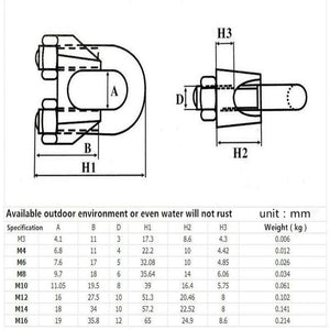 Stainless Steel Clip U - shaped Wire Rope Card Head Rope Wire Rope Rolling Head Buckle, M2, M3, M4, M5, M6, M8, M10, M12, M14, M16 - laboratorydeal