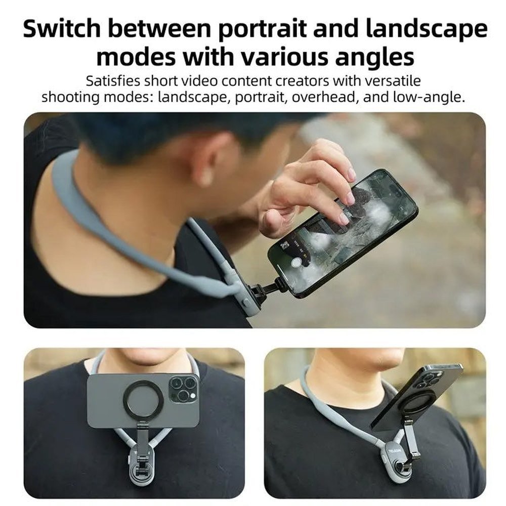 TELESIN Silicone Neck Mount Magnetic Selfie Stick Phone Neck Holder, MNM - 001 (Gray), MNM - 001 (Blue) - laboratorydeal