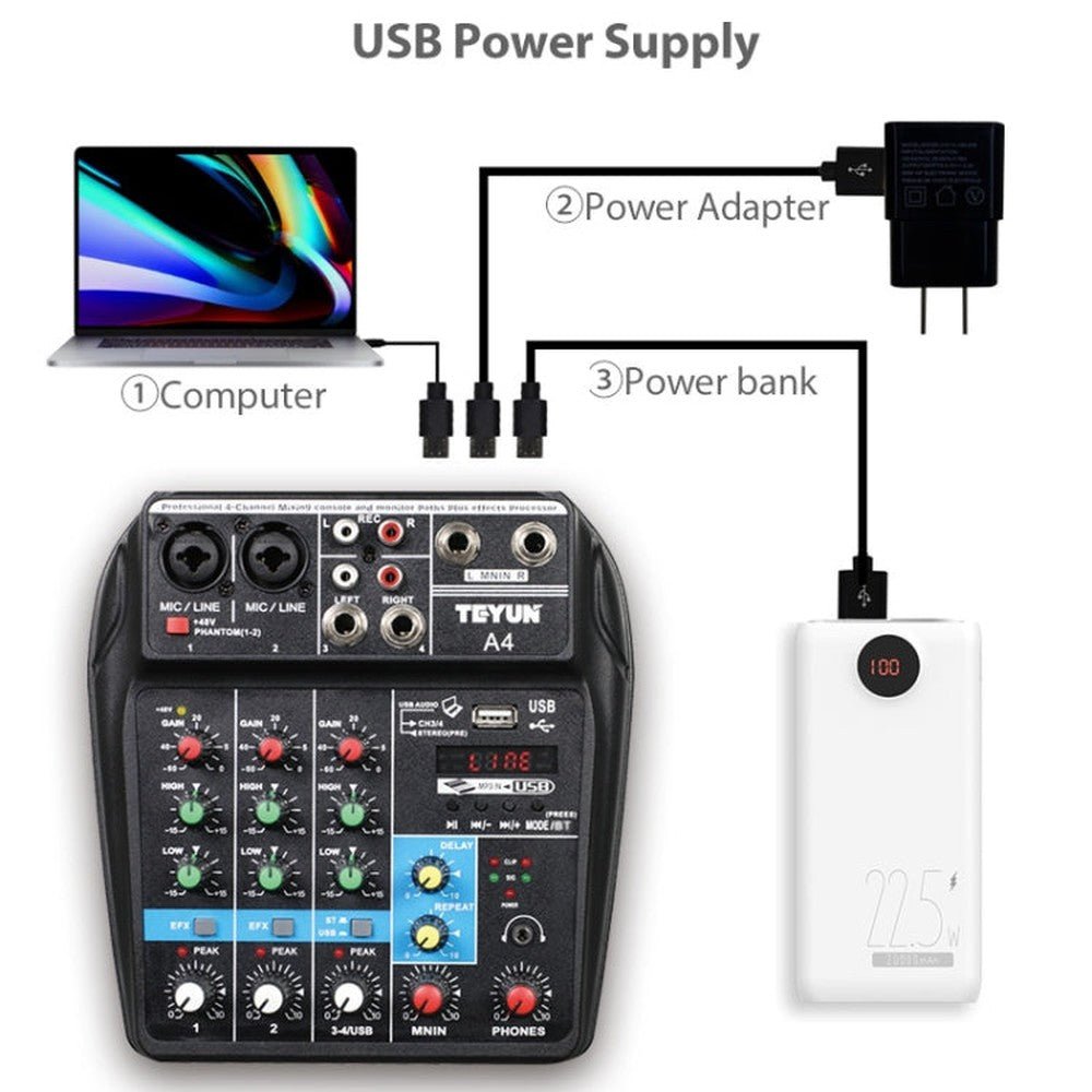TEYUN A4 4 - way Small Microphone Digital Mixer Live Recording Effector - laboratorydeal