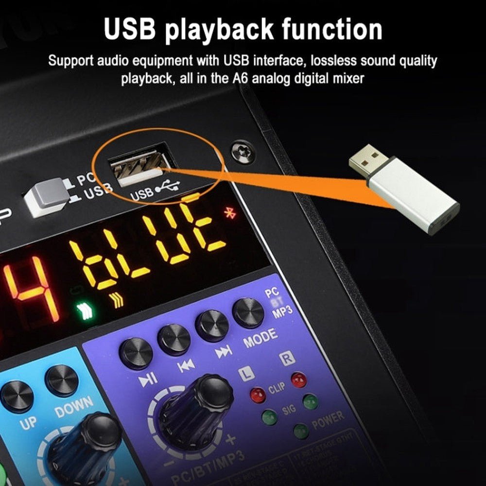 TEYUN NA6 6 - channel Small Mixing Console Mobile Phone Sound Card Live Broadcast Computer Recording Console Processor, EU Plug, NA6 EU Plug - laboratorydeal