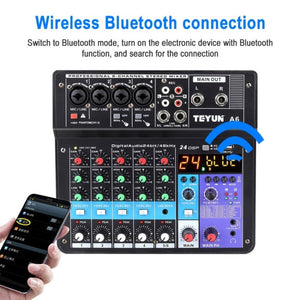 TEYUN NA6 6 - channel Small Mixing Console Mobile Phone Sound Card Live Broadcast Computer Recording Console Processor, EU Plug, NA6 EU Plug - laboratorydeal