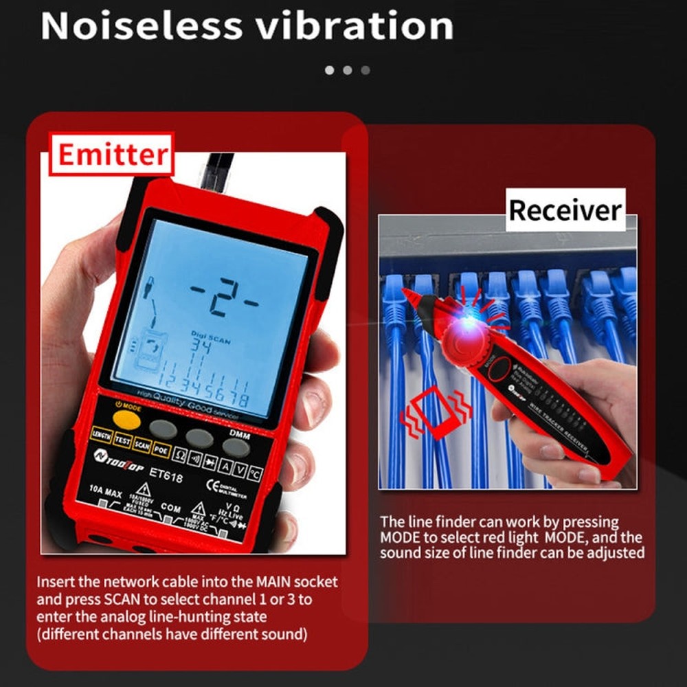 TOOLTOP 600m/1968ft Network Cable Length 2 in 1 Network Cable Finder Multimeter, ET618PRO