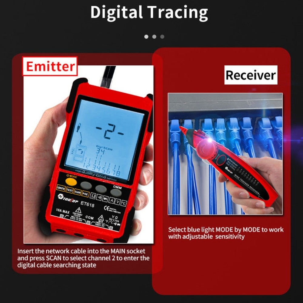 TOOLTOP 600m/1968ft Network Cable Length 2 in 1 Network Cable Finder Multimeter, ET618PRO