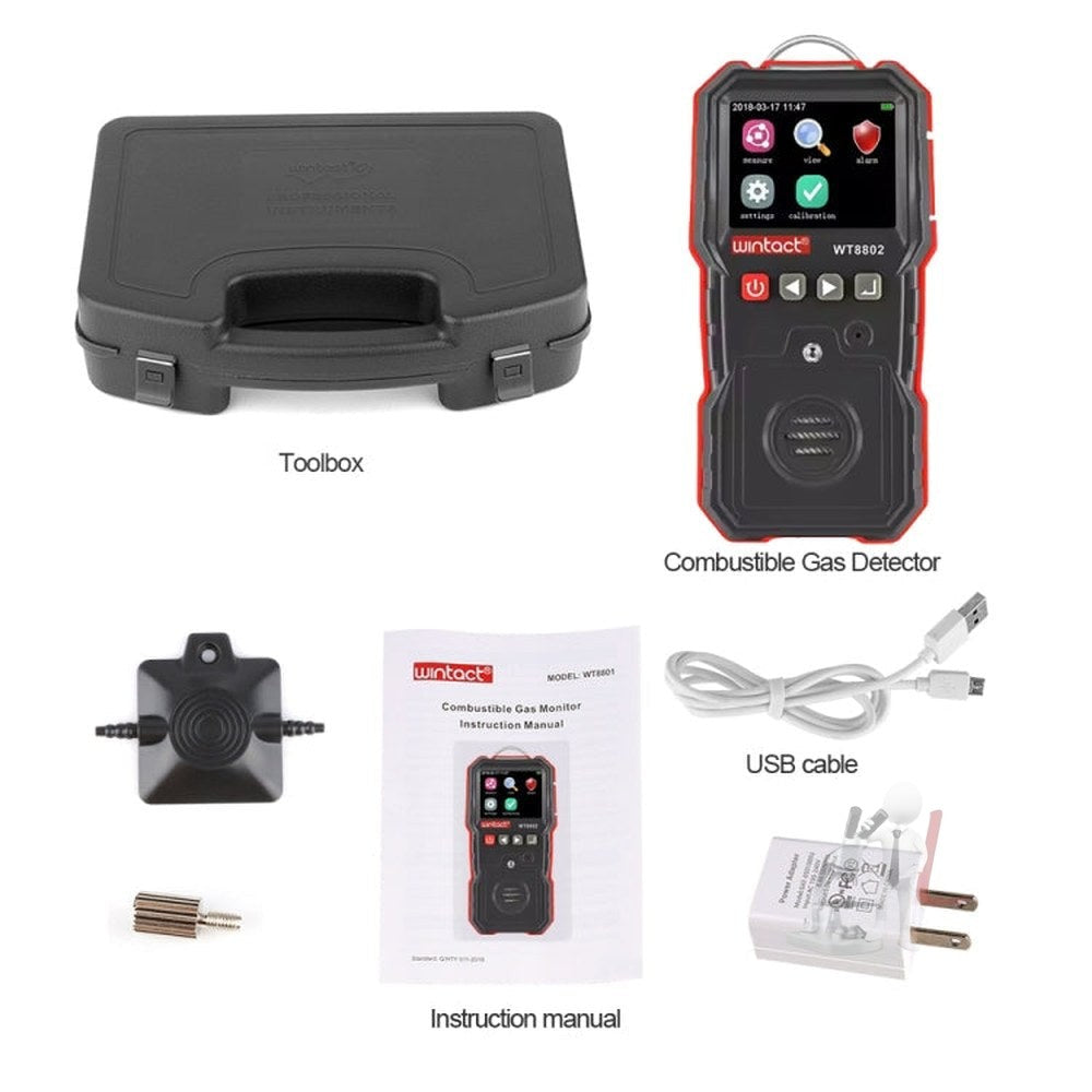 WINTACT WT8802 Hydrogen Sulfide Monitor Professional Rechargeable Gas Sensor High Sensitive Digital Sound-light Vibration Alarm H2S Detector