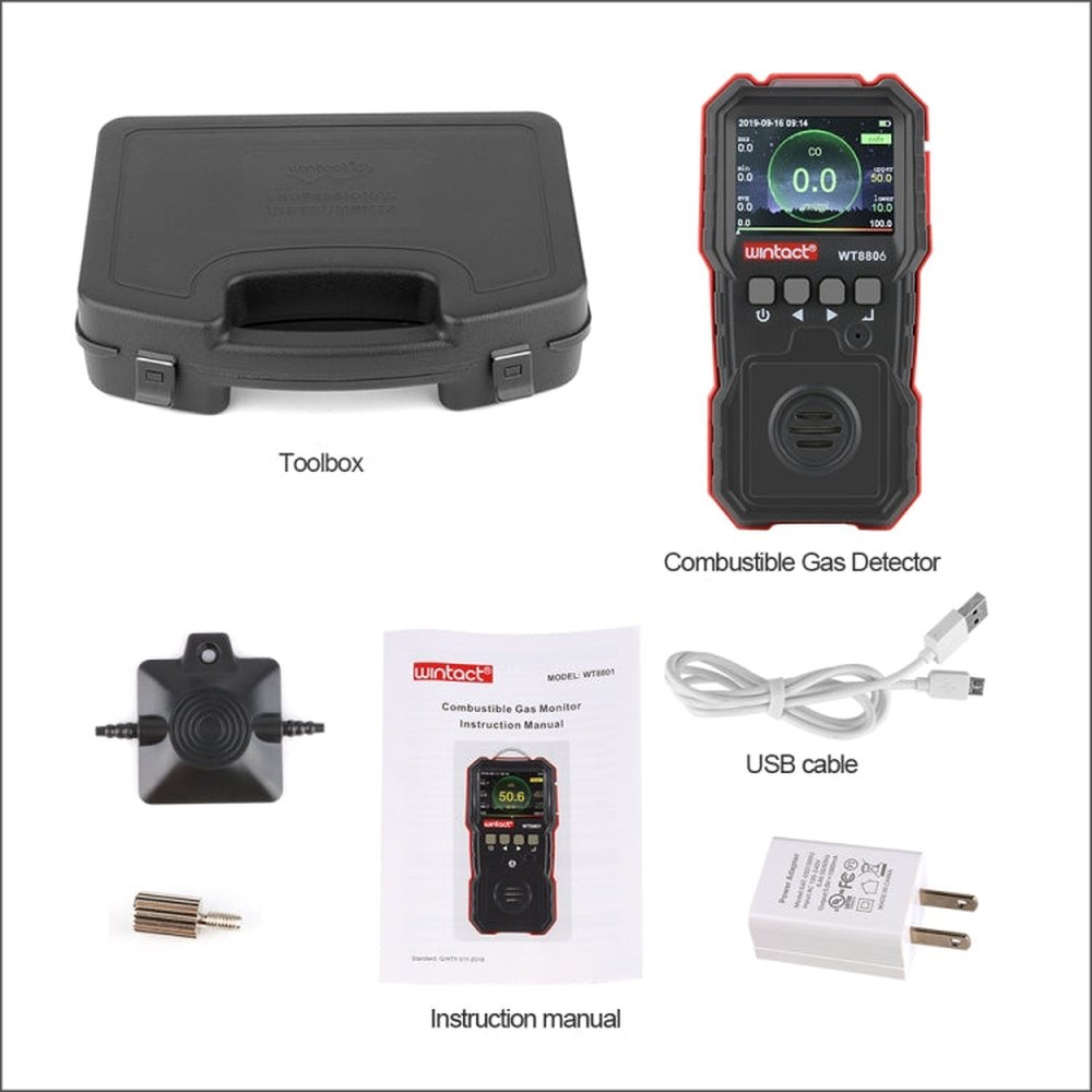 WINTACT WT8806 Carbon Monoxide Monitor Professional Rechargeable Gas Sensor High Sensitive Poisoning Sound-light Vibration Alarm CO Detector